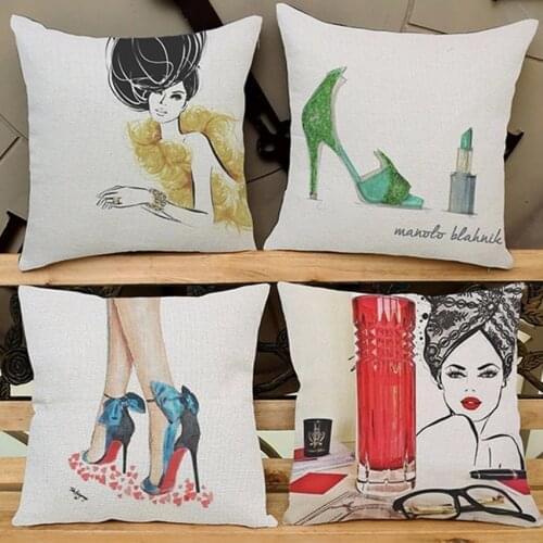 Modern Fashion Girl High Heel Shoes Lipstick Print Home Decorative Sofa Throw Pillows Ladys Room Decoration Cushions 45x45cm