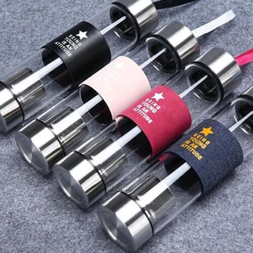 Glass Cup Filter Water Bottle Portable Cup with Tea Strainers Leak-proof +Cup covering Transparent Kettle 450ML( J2Y