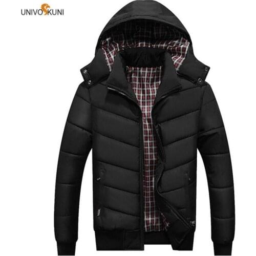 UNIVOS KUNI 2019 Men Thick Jacket Warm Hooded Fashion Soild Color Padded Wrinkle resistance Design Big Size 4XL J556
