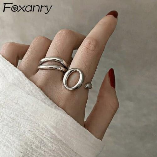 Foxanry Vintage Punk 925 Sterling Silver Rings for Women New Fashion Creative Hollow Geometric Birthday Party Jewelry Gifts