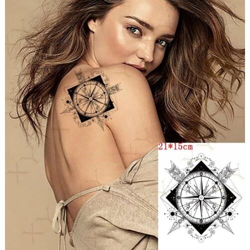 Waterproof Temporary Tattoo Sticker The Sea Compass Black Card Fake Tattos Flash Tatoo Body Arm Big Size Art for Men Women