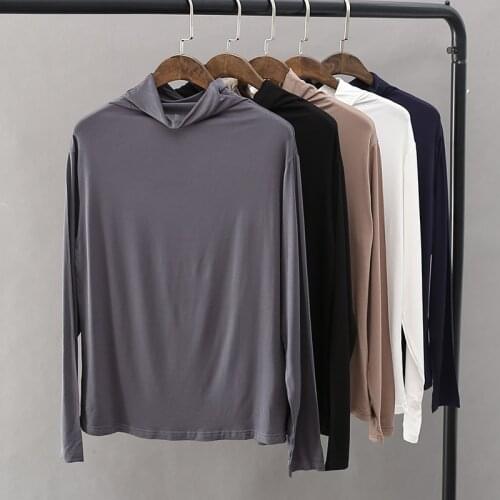 Solid Modal High Collar Bottoming Shirt Spring Autumn Korean Casual Loose Large Size Long Sleeve T-shirt Womens Homewear Top