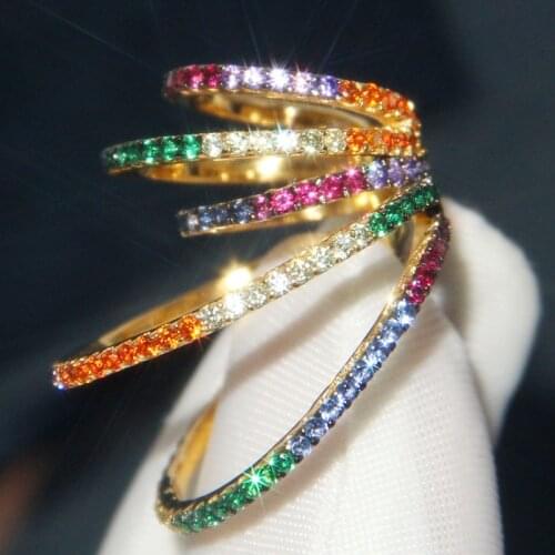 Fashion Real 925 Sterling Silver Multicolor Zirconia Rainbow Multi Hoops Ear Cuff No Pierced Circles Clip Earring Women Jewelry