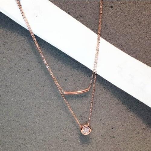 Fashion Simple Double Layers Zircon Necklace Women Bijoux Elegant Geometric Necklaces & Pendants Gold-color Jewelry Gifts