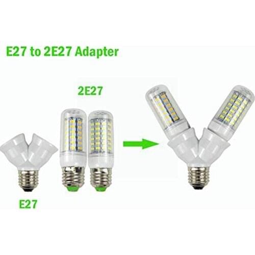 1 Pcs E27 white bulb base 2 lights converter High temperature PBT resistant and anti-aging anti-burning T5Z5