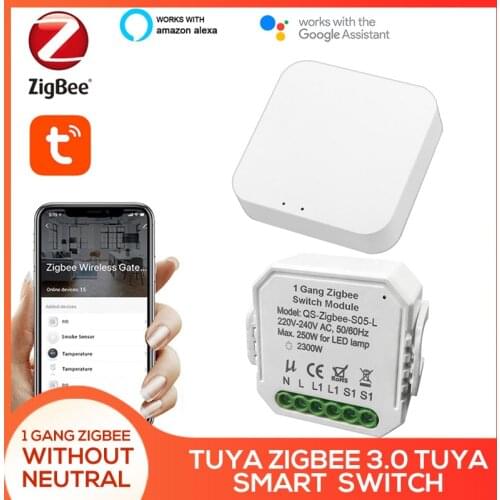 10A Tuya Zigbee 3.0 Smart Switch Module No Neutral 1Gang Wireless Light Switch Relay Work With Google Home Assistant Alexa Echo