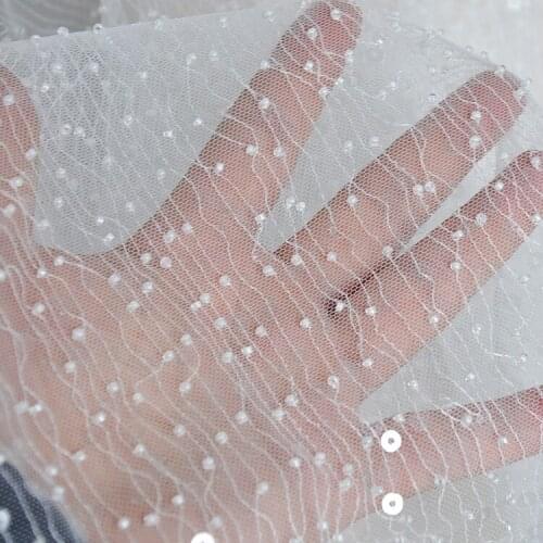 130*100cm white sequined beads Wedding bridal Dress Applique DIY Headdress scarf veil Embroidered Lace Fabric Patch curtain