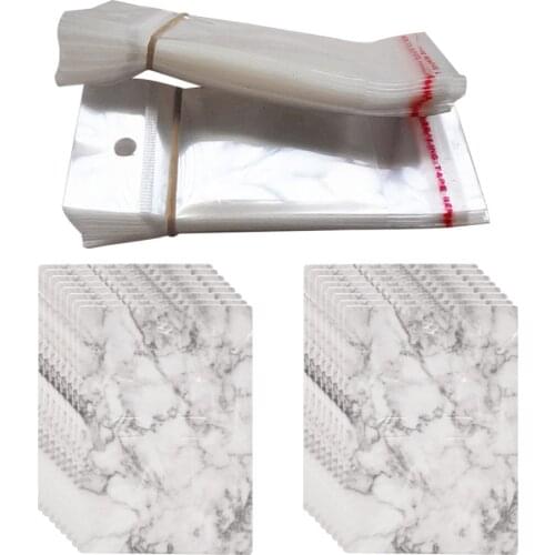200PCS Simple Marble Pattern 7x10cm Necklace Display Cards Earring Holder Packaging and 8x14cm Storage Bags for DIY Jewelry Acce