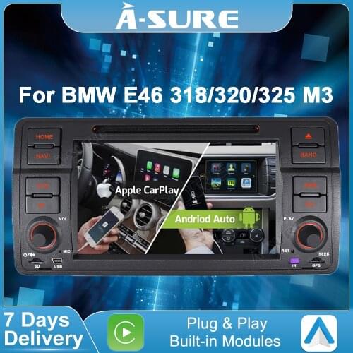 A-Sure Car Multimedia CarPlay Android 10 Auto Radio WIFI 4G+ DVD GPS Navigation For BMW E46 318/320/325/330/335 M3 Rover MG ZT