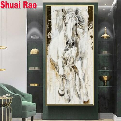 5d Full drill square round Diamond painting white horse Animal,DIY diamond embroidery of 5d rhinestones,home decor gift