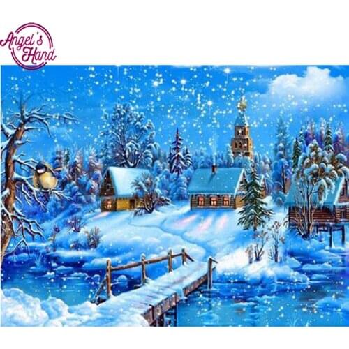 5D Diy Diamond Painting New Year Cross Stitch Full Diamond Embroidery Mosaic Landscape Winter Scenery Pattern Christmas