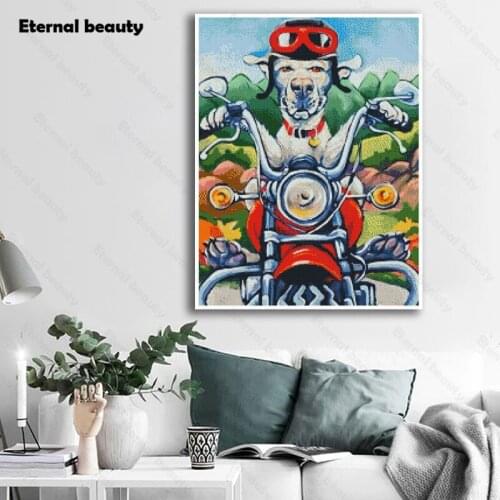 Diamond Paintingcartoon Dog Ride Motorcycle 5D Diy Full Diamond Embroidery Full Round Square Drill Diamond Mosaic Art Home Decor
