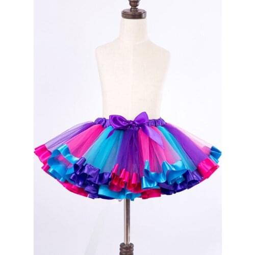 L5YC Children Toddler Girls Ballet Dance Ruffles Pleated Tutu Skirt Fancy Rainbow Color Glitter Satin Edge Petticoat Lace Up