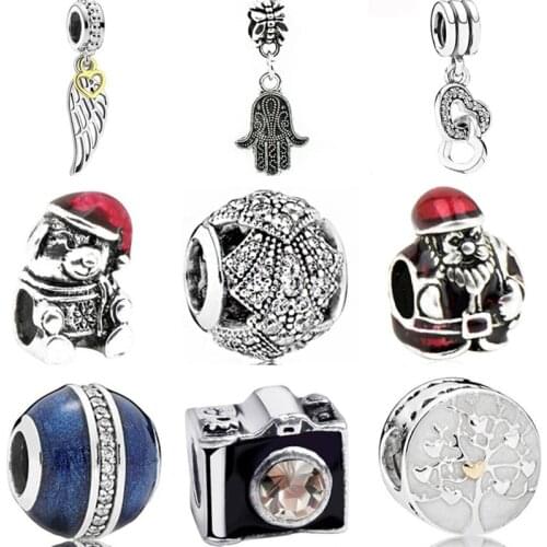 Enamel Hamsa Hand Wings Snowflake Flowers Crystal Beads Charms Fit Original Pandora Bracelets for Women Birthday Jewelry Bijoux