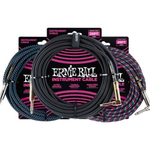 Ernie Ball Braided Instrument Cable, 25ft/7.62m, 7 Colors Available