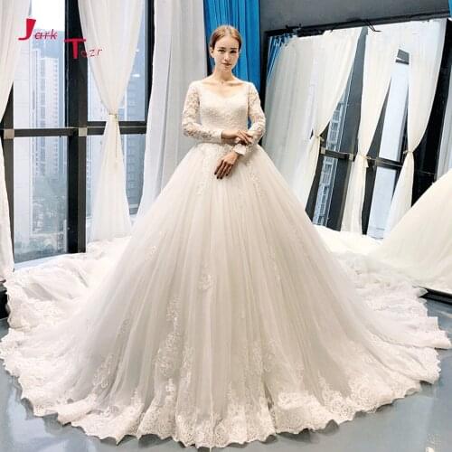 Gelinlik Plus Size Wedding Dress Long Sleeve Zipper Back Princess Abito da Sposa Ivory See Through Back Robe de Mariee