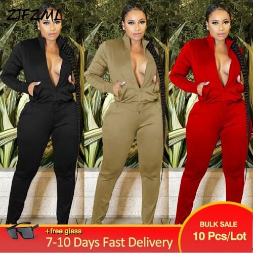 Bulk Items Wholesale Lots Casual Two Piece Set Tracksuit Women Stand Collar Full Sleeve Coat and Workout Sweatpant Co Ord Sets