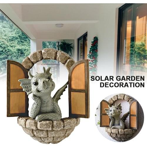 Lovely Courtyard Dinosaur Sculpture Resin Craft Micro Landscape Garden Ornaments Figurines Wall Decoration Outdoor Creative Prop