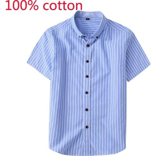 2019 New Arrival Spring And Summer Mens Style Slim Stripe 100% Cotton Casual Short Sleeve Shirt Fashion Size S M L XL 2XL 3XL