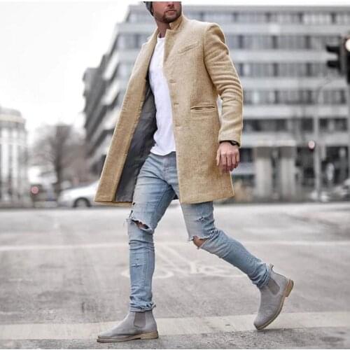 Winter Jackets Men Wool Coat Warm Long Sleeve Male Trench Long Men Outerwear Button Overcoat Coats Warm Streetwear Parkas