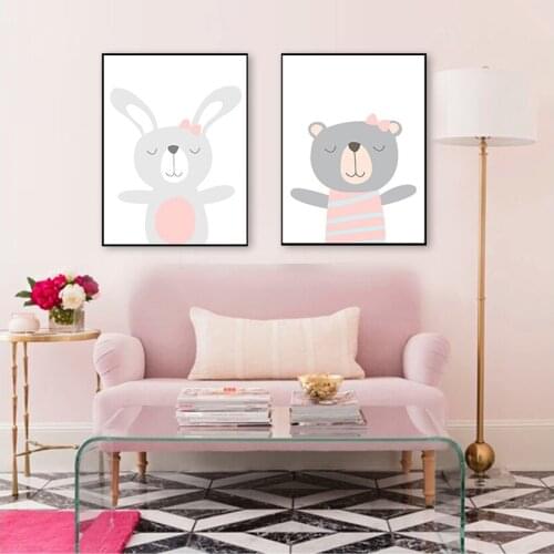 Wall Picture Nordic Baby Girl Room Decoration Cartoon Animal Canvas Painting Nursery Prints Personal Name Custom Poster