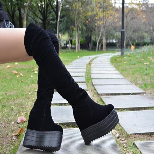 New womens boots 13cm thick bottom increased knee boots autumn and winter slopes with nightclub boots