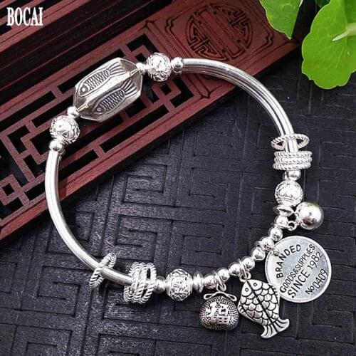 Original popular jewelry handmade silver DIY accessories wishful blessing bag every year surplus s925 pure silver Woman bracelet