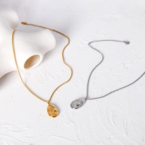 Monlansher Droplet Textured Large Meteorite Pendant Necklace Gold Color Stainless Steel Chain Necklaces French Fashion Necklaces