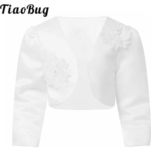 Wedding Flower Girl Dresses Jackets Cardigan Kids Girl Long Sleeve Boleros Autumn Flowers Adorned Warm Cropped Coat Cape Wrap