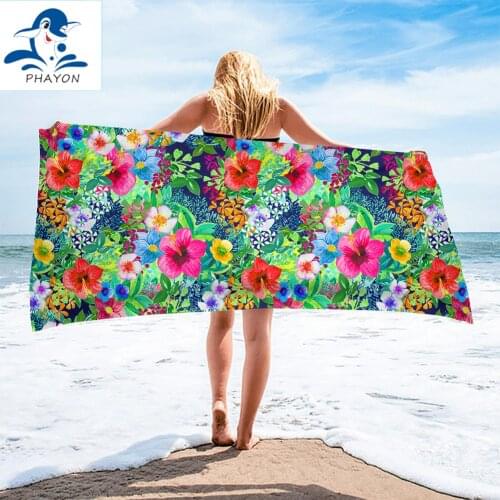 PHAYON Floral Bath Towel Bathroom Soft Color Flowers 3D Print Microfiber Beach Towel for Adult 75x150cm Swimming Shower Towel