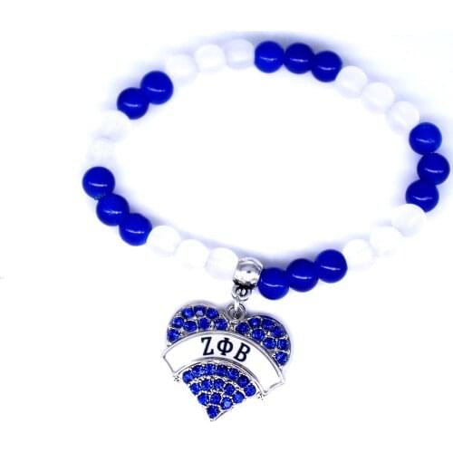 Custom Mold Accept Fashion Blue and White Beads Greek Letter Zeta Phi Beta ZPhiB Bracelets Sorority Gift Member Souvenir Jewelry