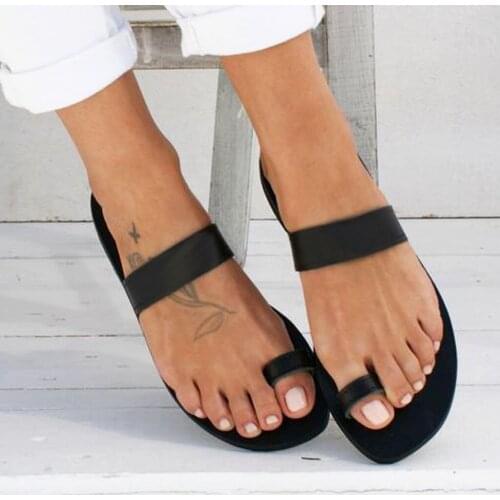 Dropshipping Women Slippers Spring Summer Beach Casual Shoes Ladies Solid Flat Heel Slippers Beach Slides Roman LeatherFlip Flop