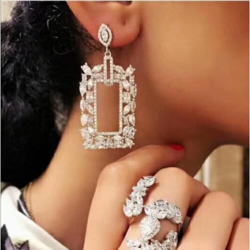 HIBRIDE Luxury Black Cubic Zircon Charm Drop Earrings Jewelry Big Pendientes Brinco mujer moda Birthday Party Show E-739