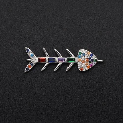 9.4x29mm 100% CZ Zircon DIY Jewelry Fish Bone Connectors Charm Wholesale Bracelet Making Connector Jewellery Connector