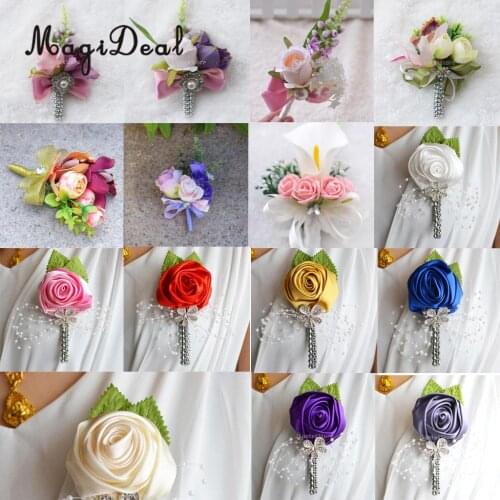 Wedding Corsage Silk Roses Bouquet Bridesmaid Bridal Groom Best Man Artificial Wedding Flowers for Wedding Party and Church Prom