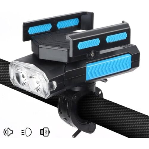 Bike Light T6 5-in-1 360 Degrees Adjustable Bicycle Light Handlebar IPX4 Waterproof Riding Lamp with Chargeable Phone Holder
