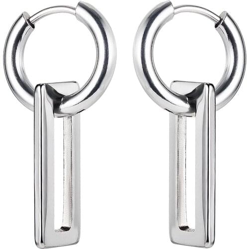 Charms Kpop Geometric Rectangle Men Womens Hoop Earrings Minimalism Small Surgical Steel Jewelry Wholesale Earrings For Teens