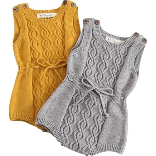 Newborn Baby Girls Sleeveless Knitted Romper Jumpsuit Outfits Clothes Toddler Adorable Baby Girls Sleeveless Knitted Romper