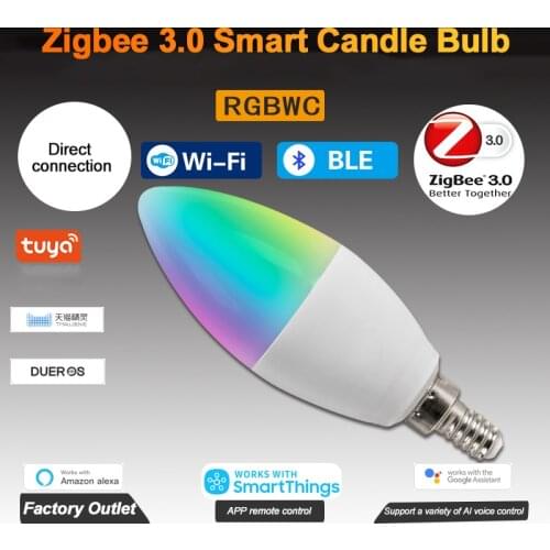 Tuya Smart Bulb Lamp Zigbee 3.0 Light Bulb RGBCW 5W LED Voice Control Music Sync Smart Lamp Timer Work With Alexa Google Home