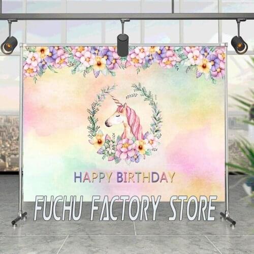 Beautiful Flowers Unicorn Party Backdrop For Girls Birthday Baby Shower Newborn Photography Background Photo Studio Props Vinyl