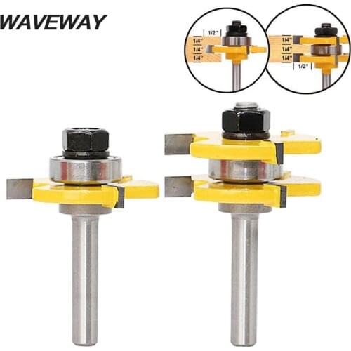 WAVEWAY 2PC 8mm Shank 3/4" Stock Tongue And Groove Joint Assembly Wood Router Bit Set C3 Carbide Tenon Cutter Tools For Woodwork
