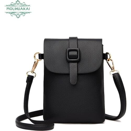 Ladies Elegant PU Leather Bolsa Feminina Mini Mobile Phone Bag Wallet Female Casual Shoulder Messenger Bag Simple Flip Small Sac