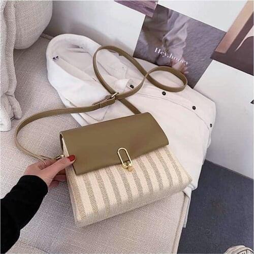 PU Leather Purses and Handbags for Women 2021 Designer Luxury Fashion Girl Female Shopper Vertical Stripe Woven Joker Bag Wallet