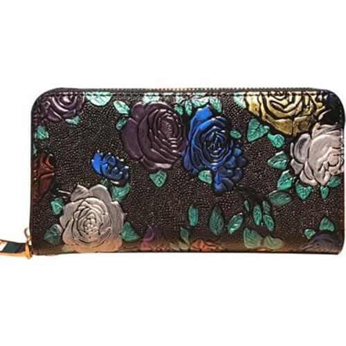 Women Long Wallet Genuine Leather 3D Embossing Rose Dragonfly Butterfly Clutch Women Bag Large Capability Zipper Luxury Hangbags