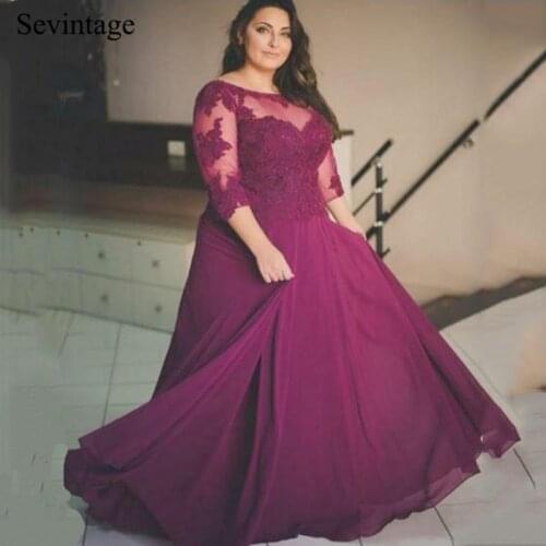 Sevintage Half Sleeves Chiffon Plus Size Mother of the Bride Dress Backless Lace Wedding Party Women Dress vestido de madrinha
