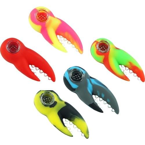 1 piece Creative Hand Pipe Smoking Unbreakable Silicone Tobacco Pipes with Glass Bowl