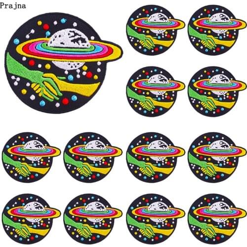 10 PCS Space Alien Embroidered Patches On Clothes DIY Space UFO Patch Iron On Patches For Clothing Stickers Round Hippie Badges