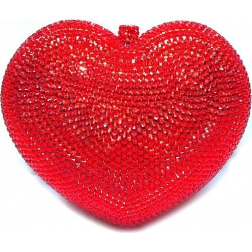 14x12CM Red Peach Heart-shaped Diamond Dinner Bag Love Clutch Bag Hard Box Crystal Women Banquet Dress Bag a6830