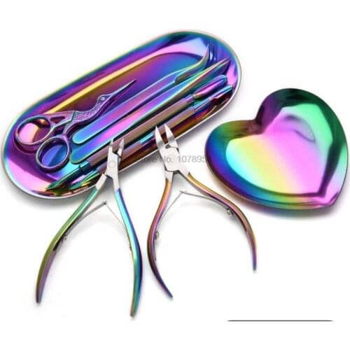 10set 9pcs Metal Heart Triangular Nail Rhinestone Tray Decorations Gold Silver Purple Mixed Color DIY Nail Tool