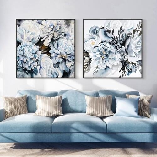 Abstract Blue Daisy Canvas Painting Modern Flowers Posters and Prints Nordic Style Wall Art Pictures for Living Room Home Decor